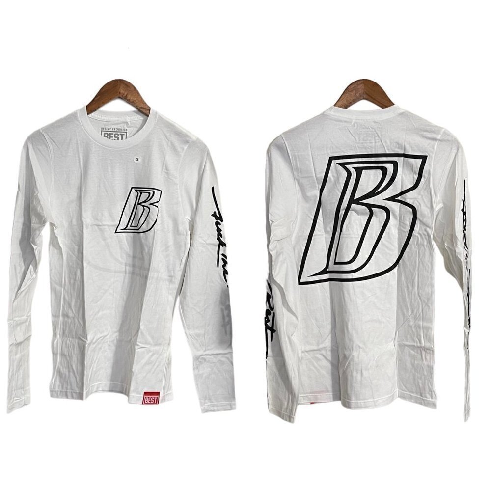 Breezy Excursion Mens NWOT White Long Sleeve B Graphic T-Shirt Size Small